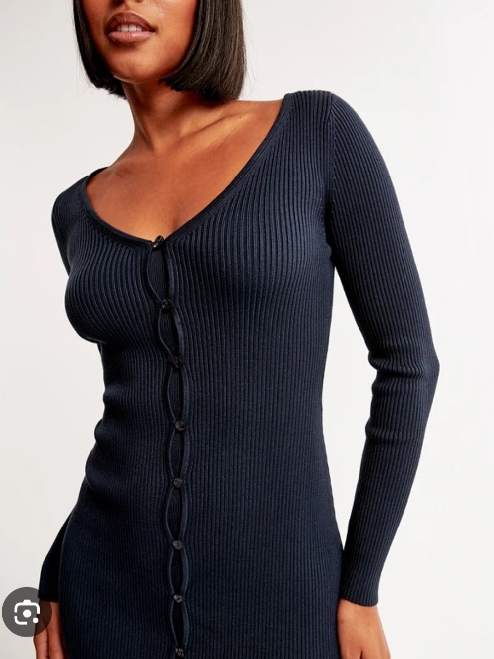 Abercrombie & Fitch - S - Navy Ribbed V-Neck Button-Front Sweater Dress
